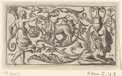 Frise avec lion (Friezen met grotesken, rolwerk, fantasiewezens, dieren en bladranken) - Anonymous