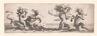 Frise avec satyres et putto sur un animal marin - Anonymous