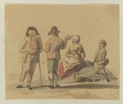 Groupe de trois hommes debout et une femme assise - Anonymous