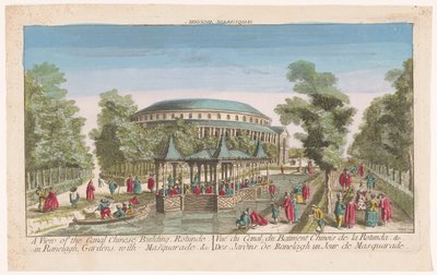 Vue de la Rotonde et du pavillon chinois sur le canal dans les jardins de Ranelagh à Londres avec un bal masqué - Anonymous