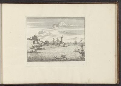 Vue du port avec un phare et un palais à Naples - Anonymous