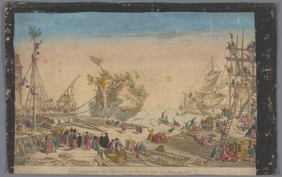 Vue sur le port de Rochefort avec le lancement du navire le Duc de Bourgogne le 20 octobre 1751 - Anonymous