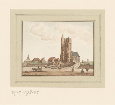 Vue de la tour effondrée à Egmond aan Zee - Anonymous