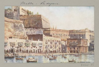 Vue sur la côte de Malte avec quai et bâtiment des douanes - Anonymous