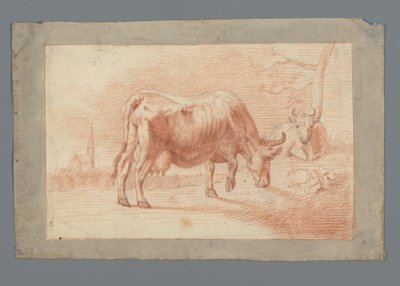 Vache broutant et couchée - Anonymous