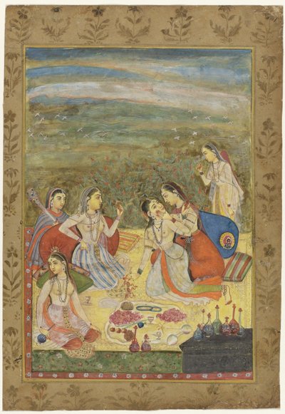 Groupe de six femmes dans un paysage - Anonymous