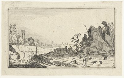 Bergers avec moutons près de rochers - Anonymous