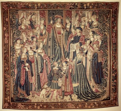 Scène de cour avec un prince sur le trône, entouré de courtisans - Anonymous