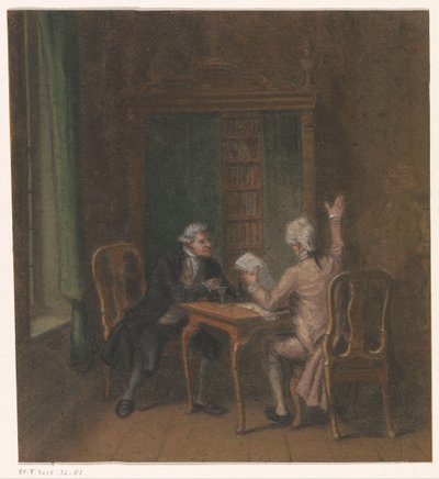 Intérieur avec deux hommes à une table - Anonymous