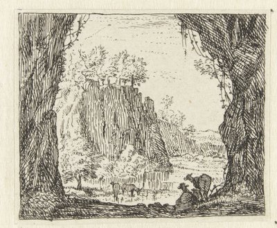 Paysage italianisant avec des chèvres près d