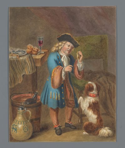 Garçon jouant avec son chien - Anonymous