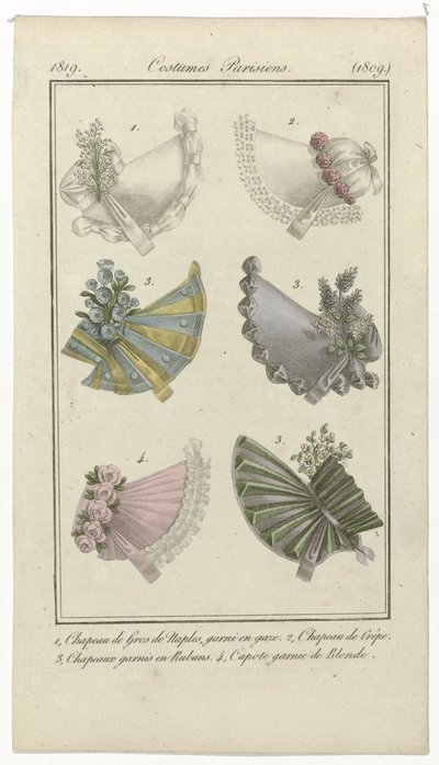 Journal des Dames et des Modes, Costumes Parisiens, 15 avril 1819, (1809): 1, Chapeau de Gros de Naples - Anonymous
