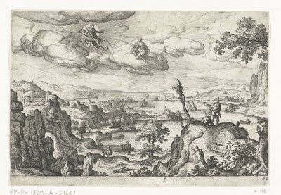 Jupiter dans son char et un autre dieu, Paysages avec des représentations mythologiques et bibliques (titre de la série) - Anonymous