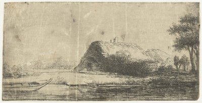 Canal avec ferme et bateau - Anonymous