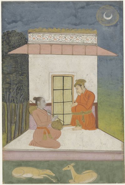Kedara raga, homme et femme assis devant un petit bâtiment - Anonymous