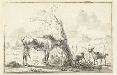 Vache et deux chèvres près d
