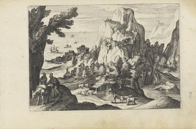 Paysage côtier avec une haute montagne - Anonymous