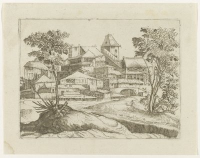 Paysage avec arbres et constructions - Anonymous