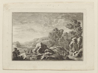 Paysage avec trois hommes près d