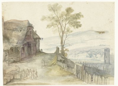Paysage avec une auberge et une clôture - Anonymous