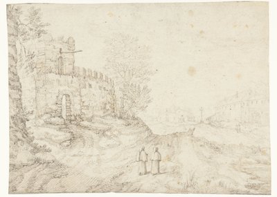 Chemin de campagne le long du mur de la ville et du monastère - Anonymous