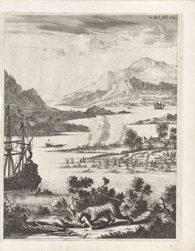 Lion attaquant un bûcheron - Anonymous