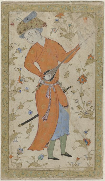 Homme en robe rouge jouant d