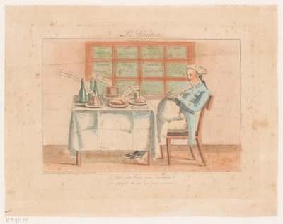 Homme avec gros ventre à une table dressée - Anonymous