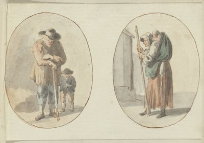 Homme avec enfant et femme avec enfant sur le dos - Anonymous