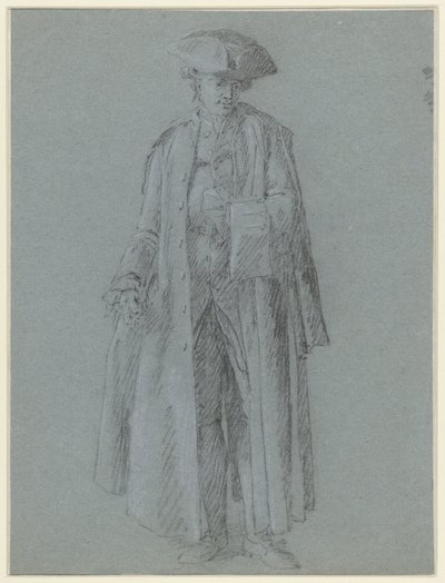 Homme avec tricorne en manteau très long, une main dans son gilet - Anonymous