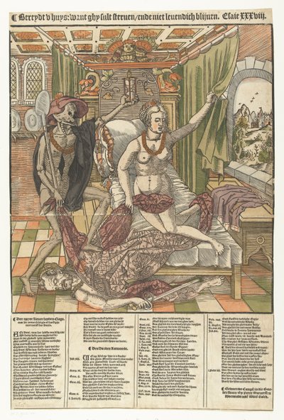 Couple amoureux et la Mort Bereydt u huys: want ghy sult sterven/ ende niet levendich blijven (titre sur l