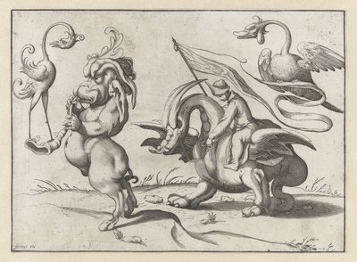 Monster met trompet en soort kraanvogel - Anonymous