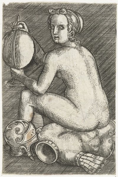Femme nue assise sur une armure - Anonymous