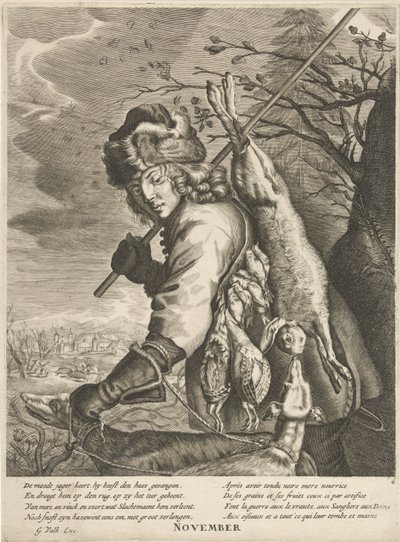 Novembre : un chasseur avec son butin - Anonymous