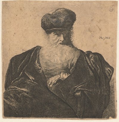 Vieil homme avec barbe, bonnet de fourrure et manteau de velours - Anonymous