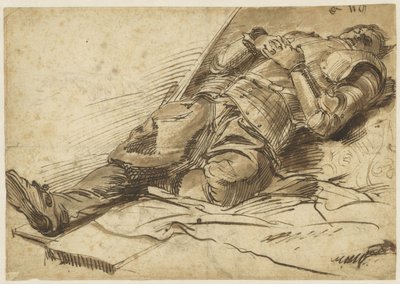 Guerrier allongé sur le dos en armure, les mains jointes - Anonymous