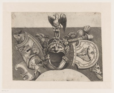Ornement avec casque, bouclier, aigle et lion - Anonymous