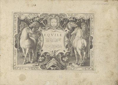 Cartouche ornemental avec titre flanqué de chevaux - Anonymous