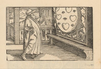 Vieil homme devant un miroir avec des cœurs et des yeux - Anonymous