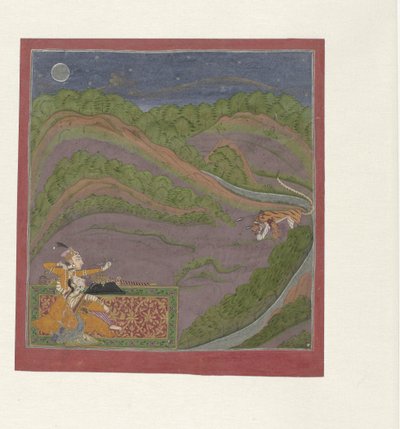 Couple dans un paysage nocturne avec un tigre - Anonymous