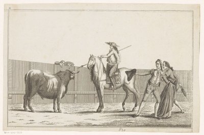 Picador pointant sa lance sur un taureau Coleccion de las principales suertes de una corrida de toros (titre de la série sur l
