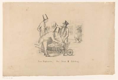 Vendeur de gravures vendant des estampes depuis une brouette - Anonymous