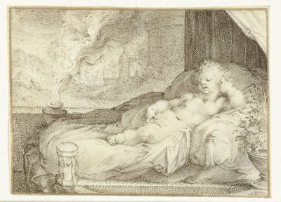 Putto allongé sur un banc - Anonymous