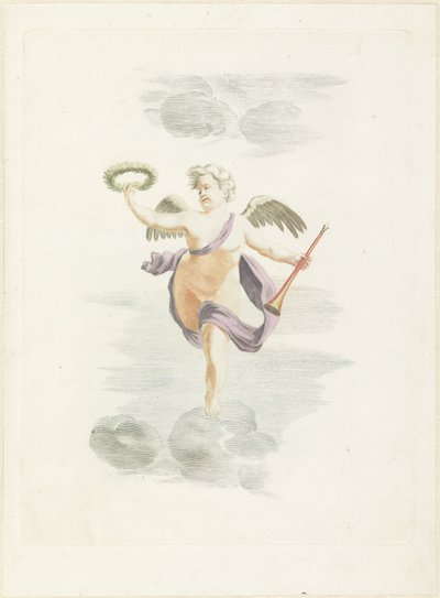 Putto avec couronne de laurier et trompette - Anonymous