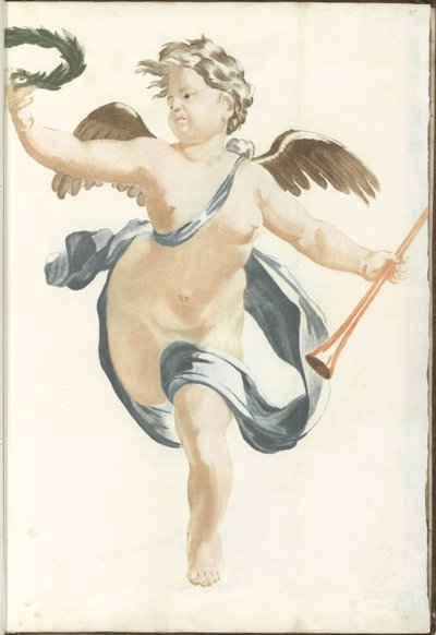 Putto avec couronne de laurier et trompette de louange - Anonymous