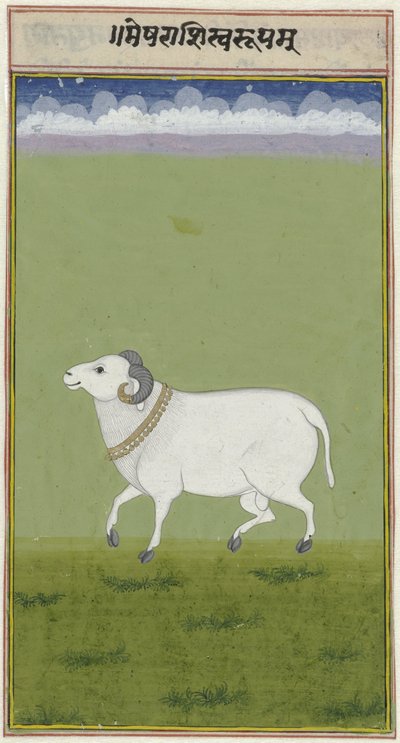 Bélier avec un collier doré et des extrémités décorées de ses cornes - Anonymous