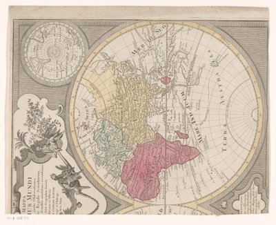 Rechterhelft van een wereldkaart, met het oostelijk halfrond Mappa totius mundi : adornata juxta observationes - Anonymous