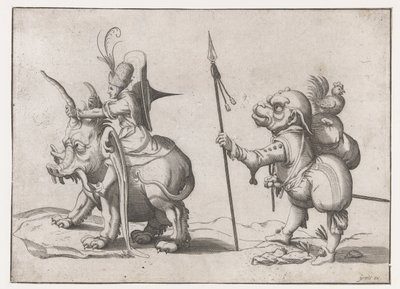 Cavalier sur un monstre ressemblant à un éléphant - Anonymous