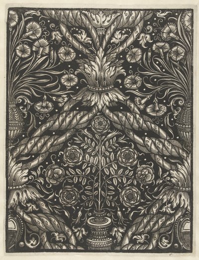 Feuille de papier peint avec vase et fleurs - Anonymous