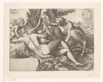 Vénus endormie espionnée par un satyre - Anonymous